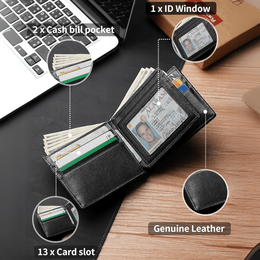 Cartera Bifold Hombre Cuero Real con Bloqueo RFID - VyFlair
