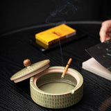 Cenicero de Cerámica con Tapa de Madera ZenFlame