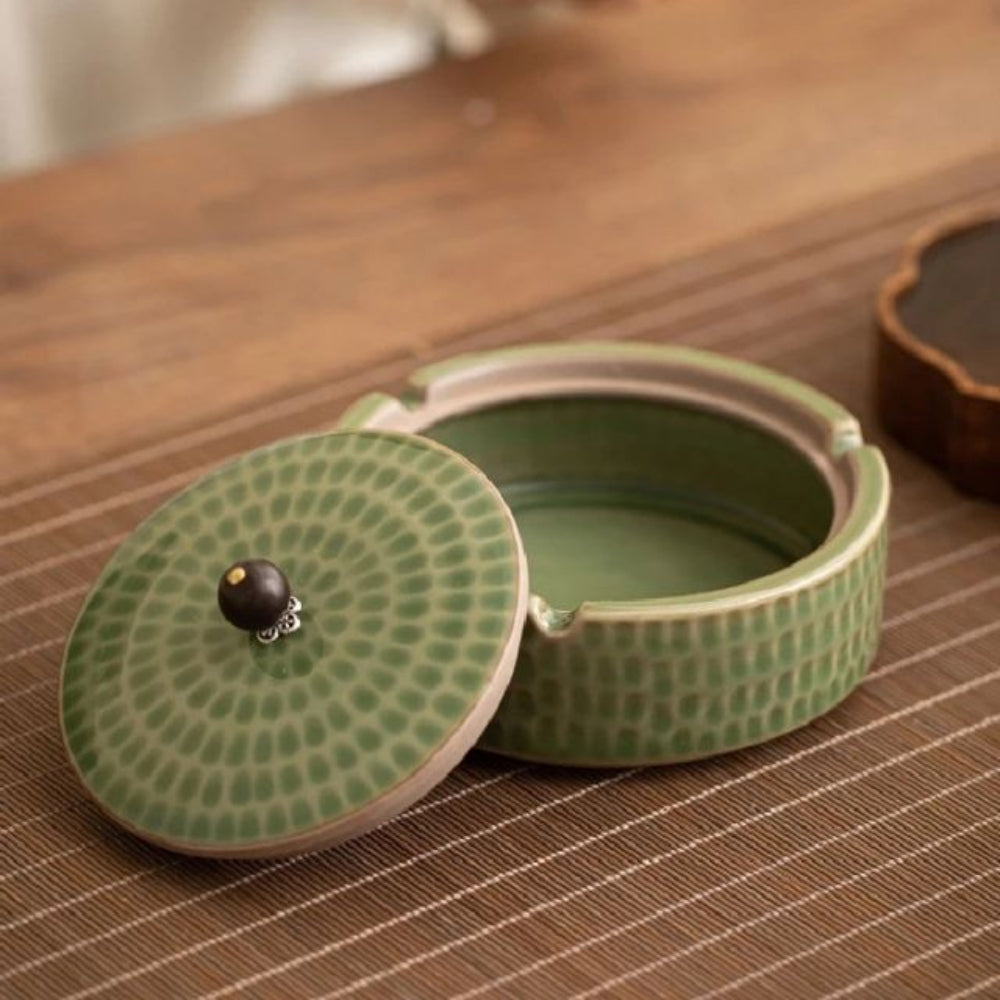 Cenicero Cerámica Hecho a Mano - Tapa Madera ZenFlame