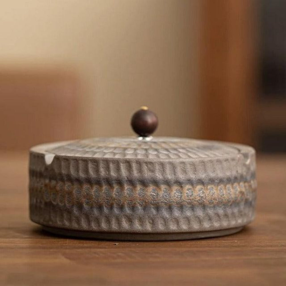 Cenicero Cerámica Hecho a Mano - Tapa Madera ZenFlame