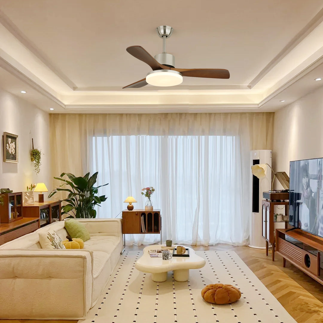 LuxeBreeze - Ventilador de Techo de Madera - Brillo Sutil - Estilo Contemporáneo