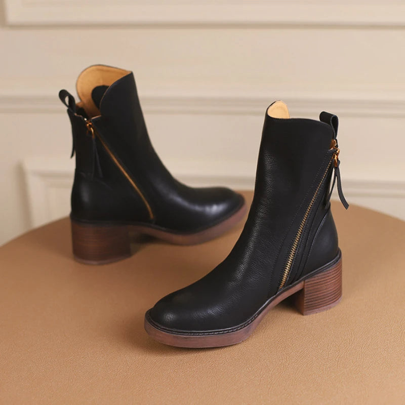 Zapatos de Cuero con Tacones Medios - Elegantes - Cómodos - LUXE-Zapatos - Mujer-VyFlair