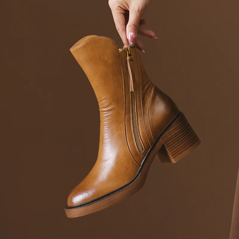 Zapatos de Cuero con Tacones Medios - Elegantes - Cómodos - LUXE-Zapatos - Mujer-VyFlair