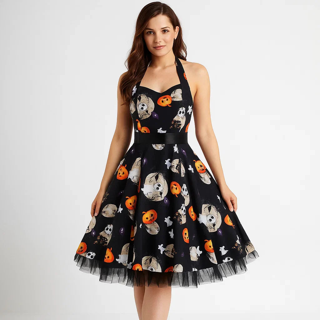 Robe Midi Halloween - Imprimé Dessin Animé - Style Unique Chic