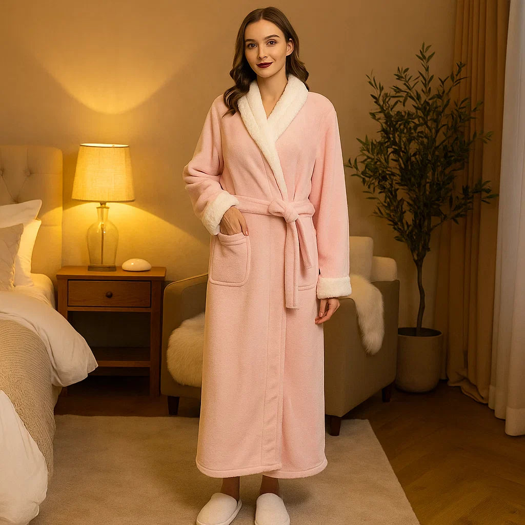 VeluSoft Bata de Fleece Elegante - Acabado Contraste Lujoso - Relax