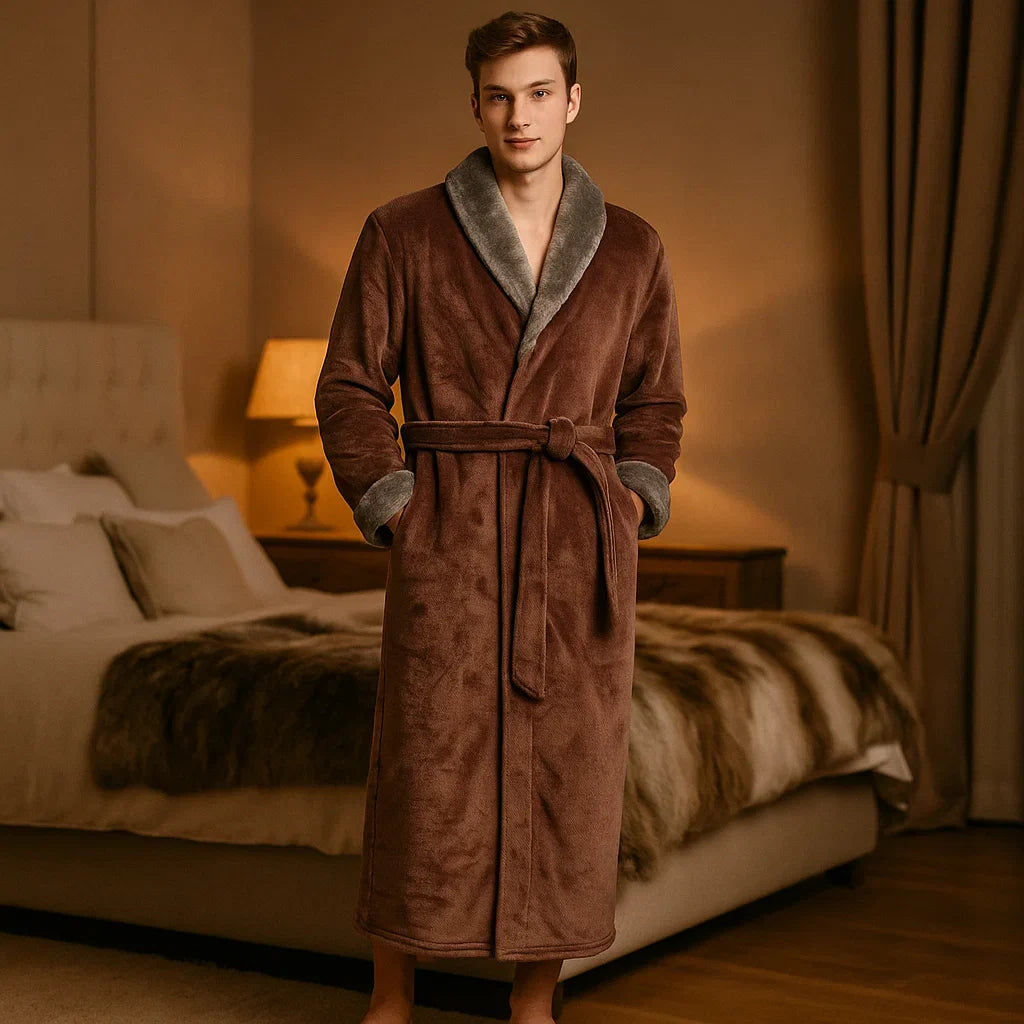 VeluSoft Bata de Fleece Elegante - Acabado Contraste Lujoso - Relax