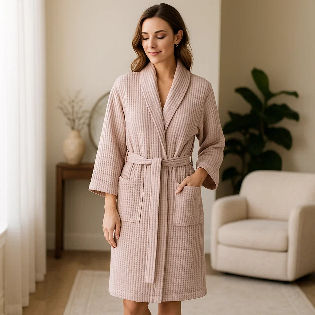 Bata de Algodón SereneLuxe - Escote en V Elegante
