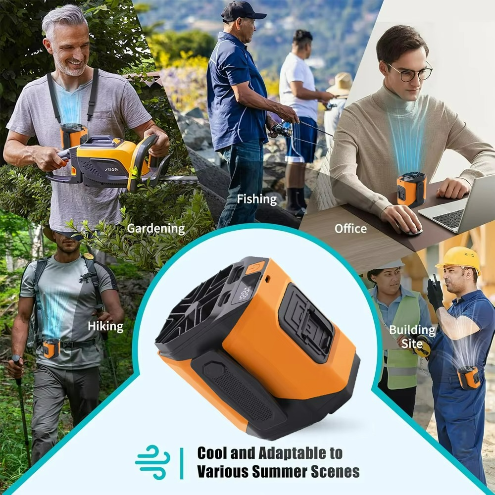 Ventilador de Cintura Portátil - Batería Externa - Linterna Integrada