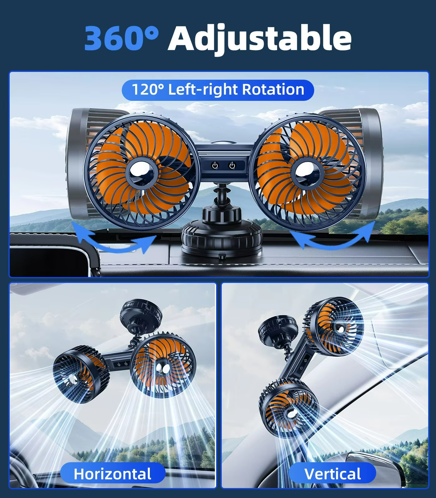 Ventilador Doble Cabeza - Potente Ventosa - Para Automóviles