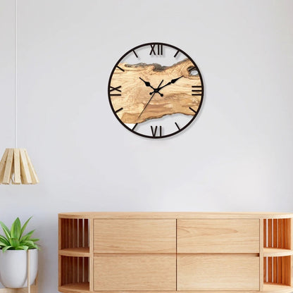 Reloj de Pared Rústico - Madera Natural - Números Romanos