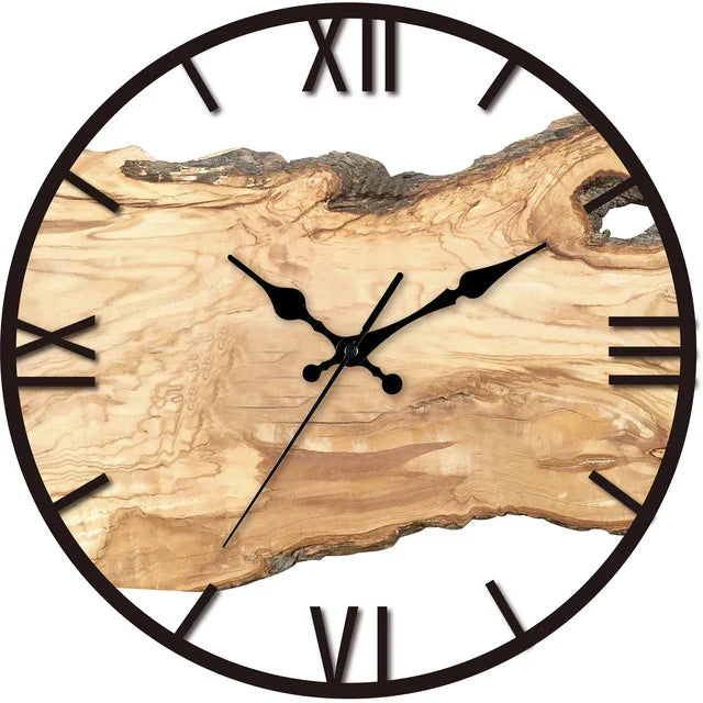 Reloj de Pared Rústico - Madera Natural - Números Romanos