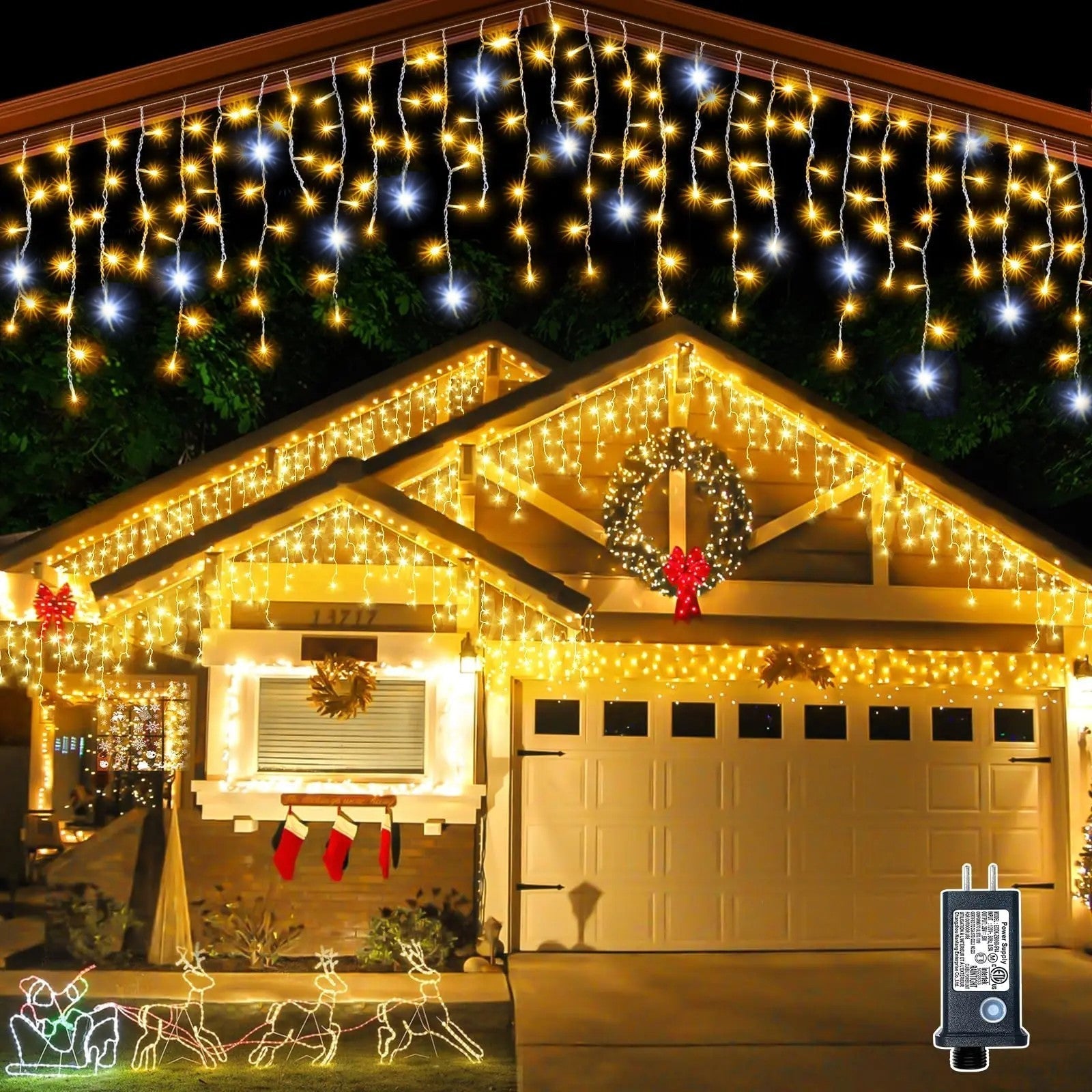 Decoraciones Navideñas LED para Exteriores – Luces Impermeables de Cortina Blanco Cálido