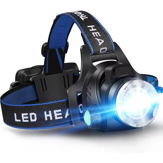 LINTERNA FRONTAL LED POTENTE Y RESISTENTE AL AGUA CON ZOOM Y BATERÍA RECARGABLE PARA ACTIVIDADES AL AIRE LIBRE
