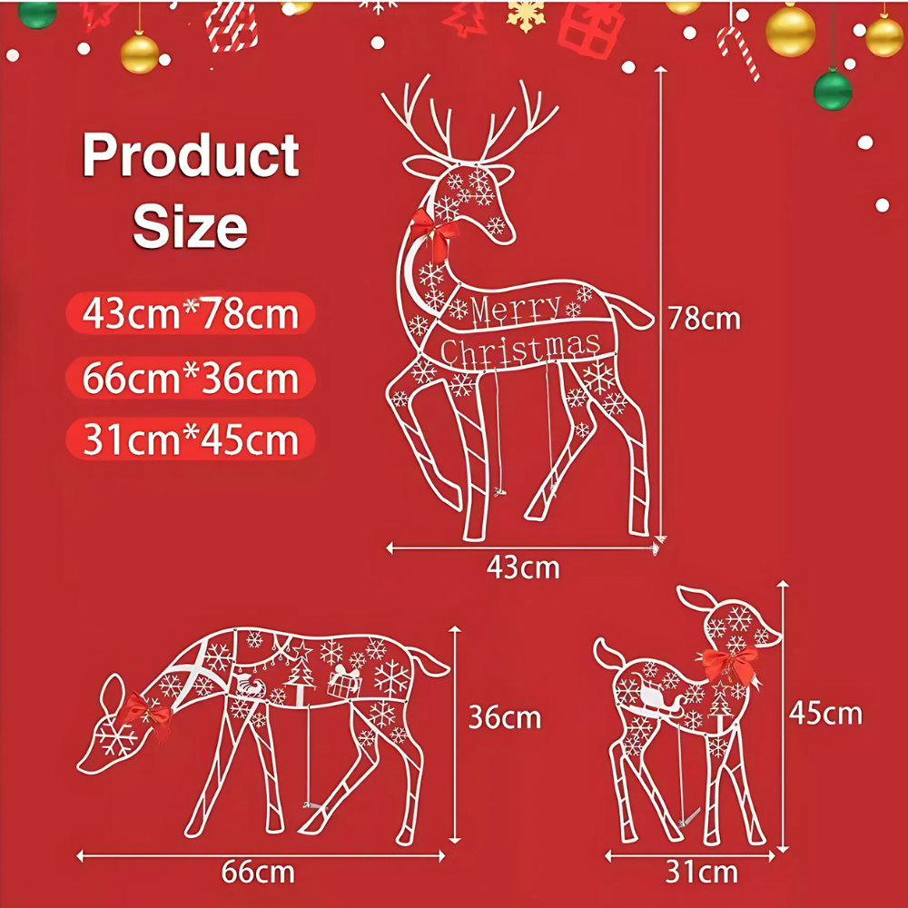 Decoración Navideña Renos y Trineo LED – Exhibición Festiva Iluminada Exterior