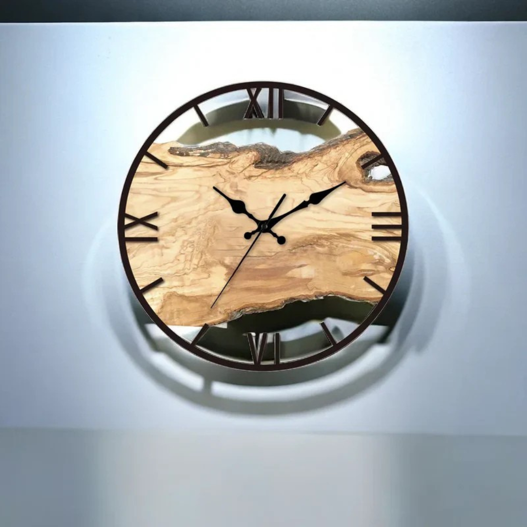 Reloj de Pared Rústico - Madera Natural - Números Romanos
