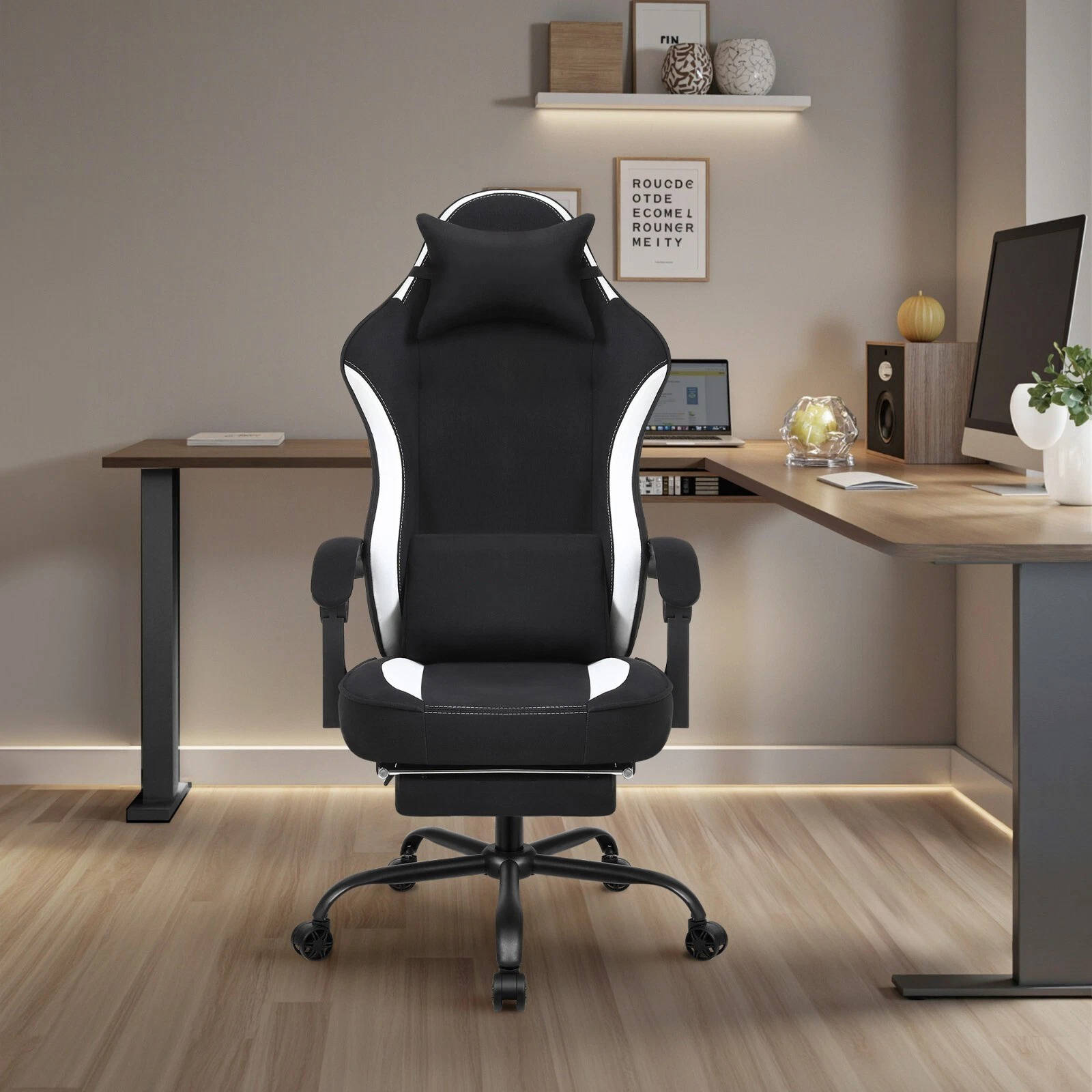 Silla de Juego Ergonómica con Reposapiés Ajustable