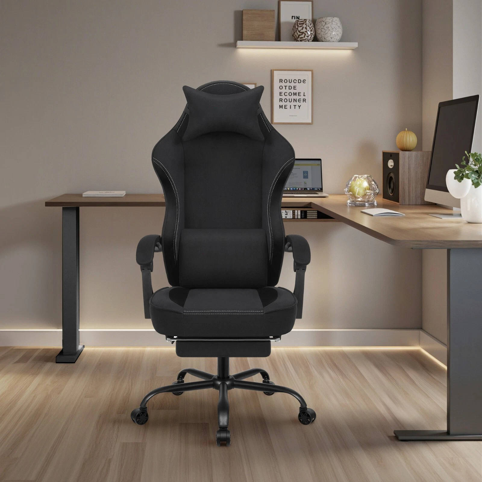 Silla de Juego Ergonómica con Reposapiés Ajustable