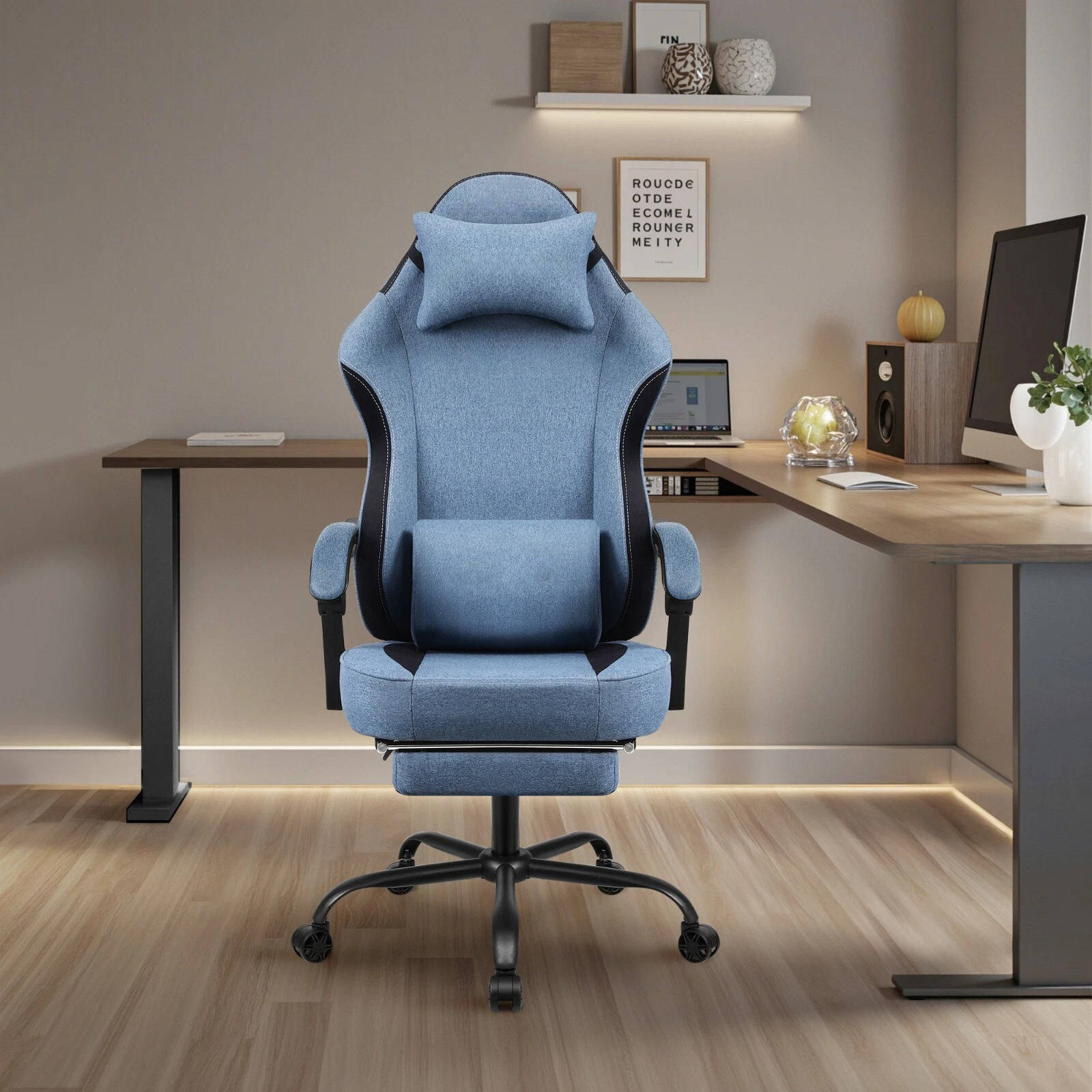 Silla de Juego Ergonómica con Reposapiés Ajustable