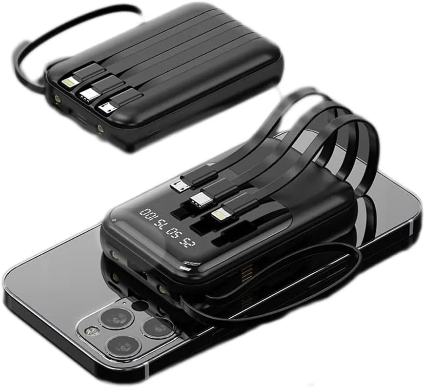 Batería Externa 10000mAh - Carga Rápida - Cables Integrados - Pantalla LED