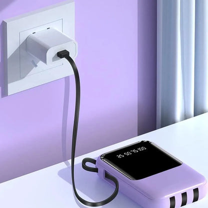 Batería Externa 10000mAh - Carga Rápida - Cables Integrados - Pantalla LED