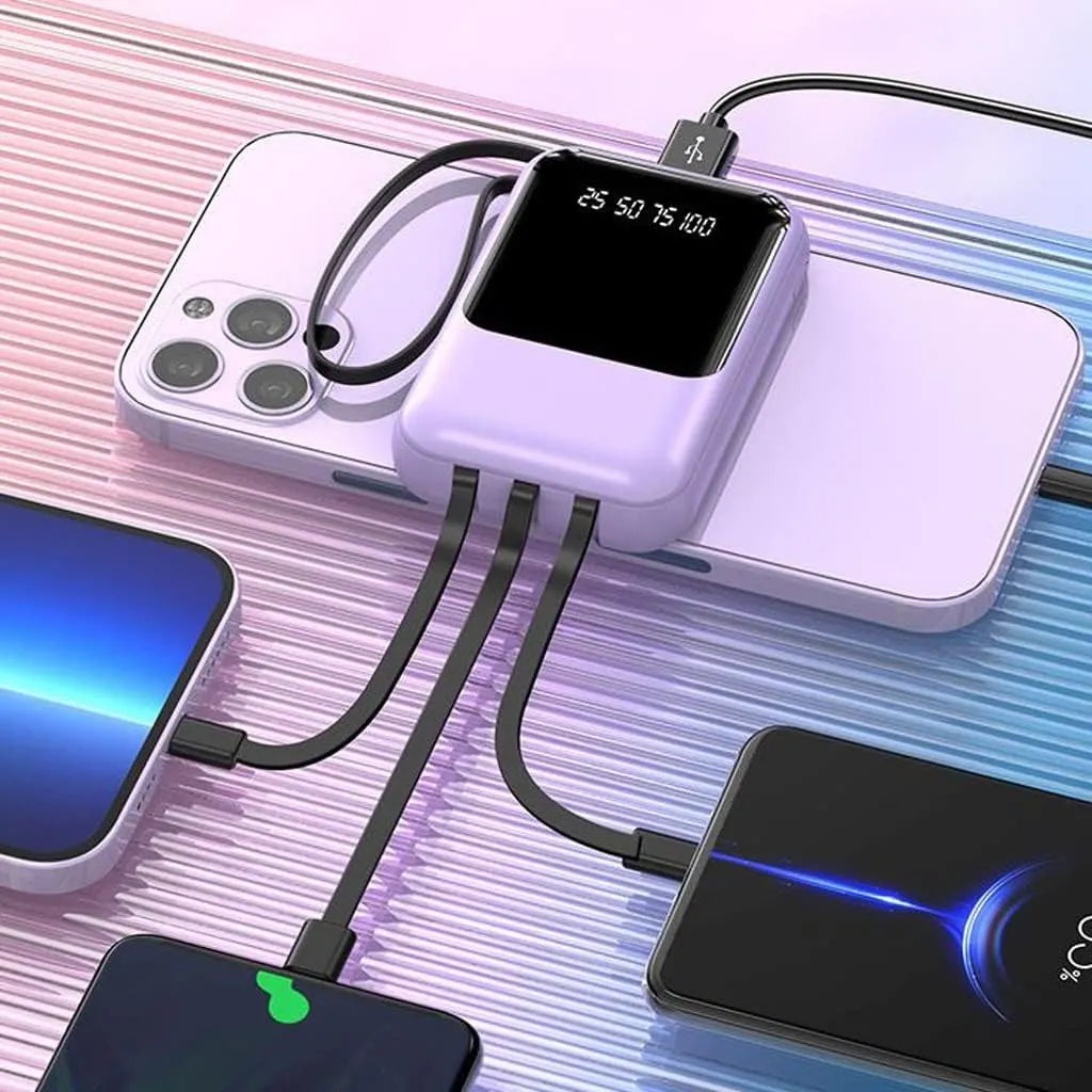 Batería Externa 10000mAh - Carga Rápida - Cables Integrados - Pantalla LED