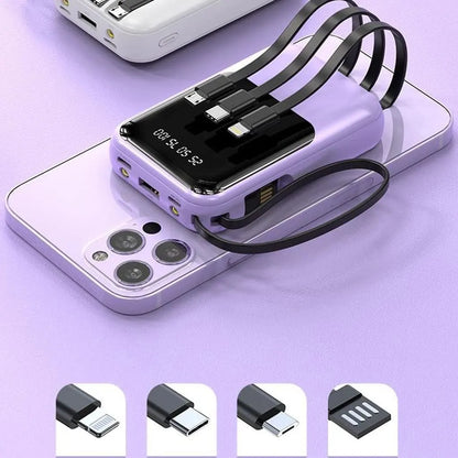 Batería Externa 10000mAh - Carga Rápida - Cables Integrados - Pantalla LED