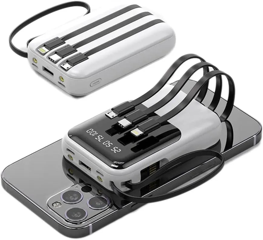 Batería Externa 10000mAh - Carga Rápida - Cables Integrados - Pantalla LED