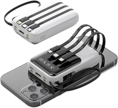 Batería Externa 10000mAh - Carga Rápida - Cables Integrados - Pantalla LED
