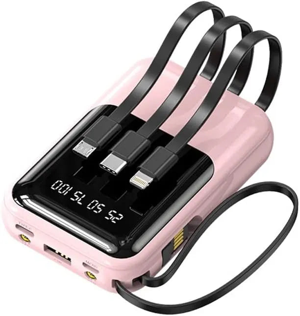 Batería Externa 10000mAh - Carga Rápida - Cables Integrados - Pantalla LED