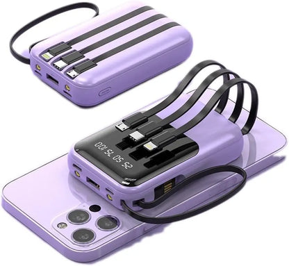Batería Externa 10000mAh - Carga Rápida - Cables Integrados - Pantalla LED