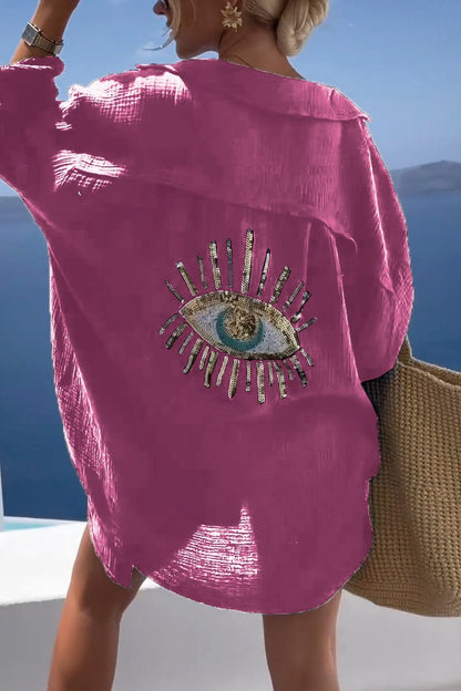 Evil Eye Shirt + Sequin Bead