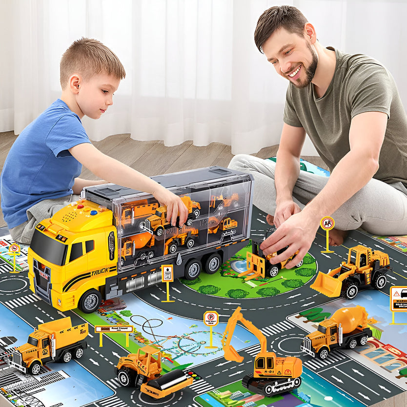 Juego Vehículos Construcción Niños con Estuche Portátil