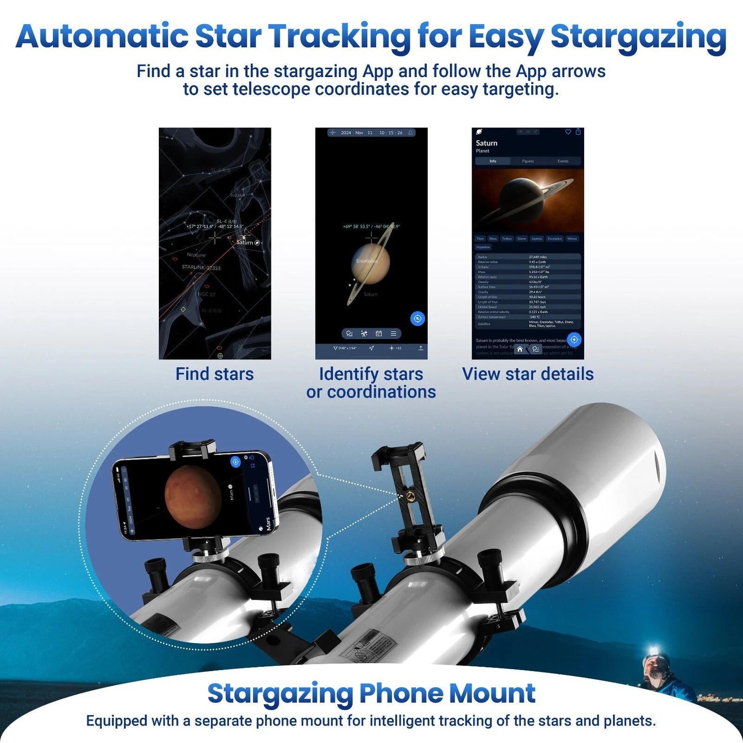Telescopio Profesional 210X con APP de Seguimiento de Estrellas