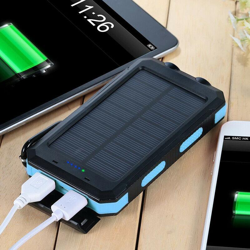 Banco de Energía Solar Impermeable de 500000mAh con Puertos USB Dobles y Linterna LED - Mejor Cargador Portátil para Uso en Exteriores