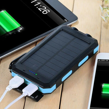 Banco de Energía Solar Impermeable de 500000mAh con Puertos USB Dobles y Linterna LED - Mejor Cargador Portátil para Uso en Exteriores