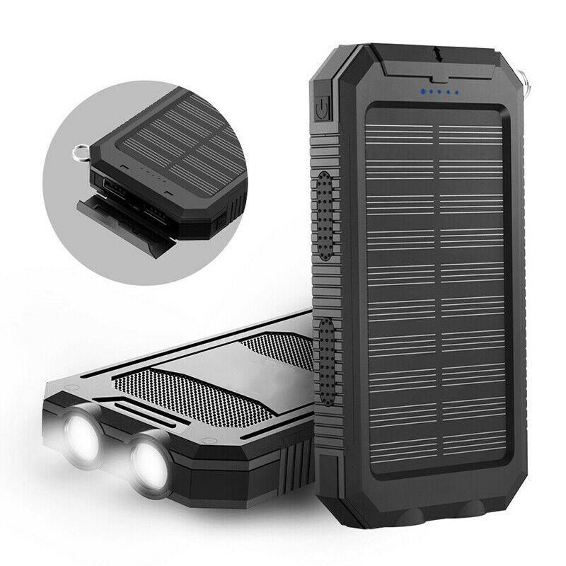 Banco de Energía Solar Impermeable de 500000mAh con Puertos USB Dobles y Linterna LED - Mejor Cargador Portátil para Uso en Exteriores