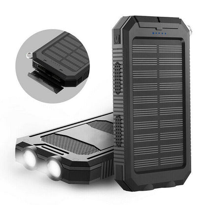 Banco de Energía Solar Impermeable de 500000mAh con Puertos USB Dobles y Linterna LED - Mejor Cargador Portátil para Uso en Exteriores
