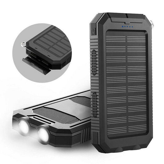 Banco de Energía Solar Impermeable de 500000mAh con Puertos USB Dobles y Linterna LED - Mejor Cargador Portátil para Uso en Exteriores