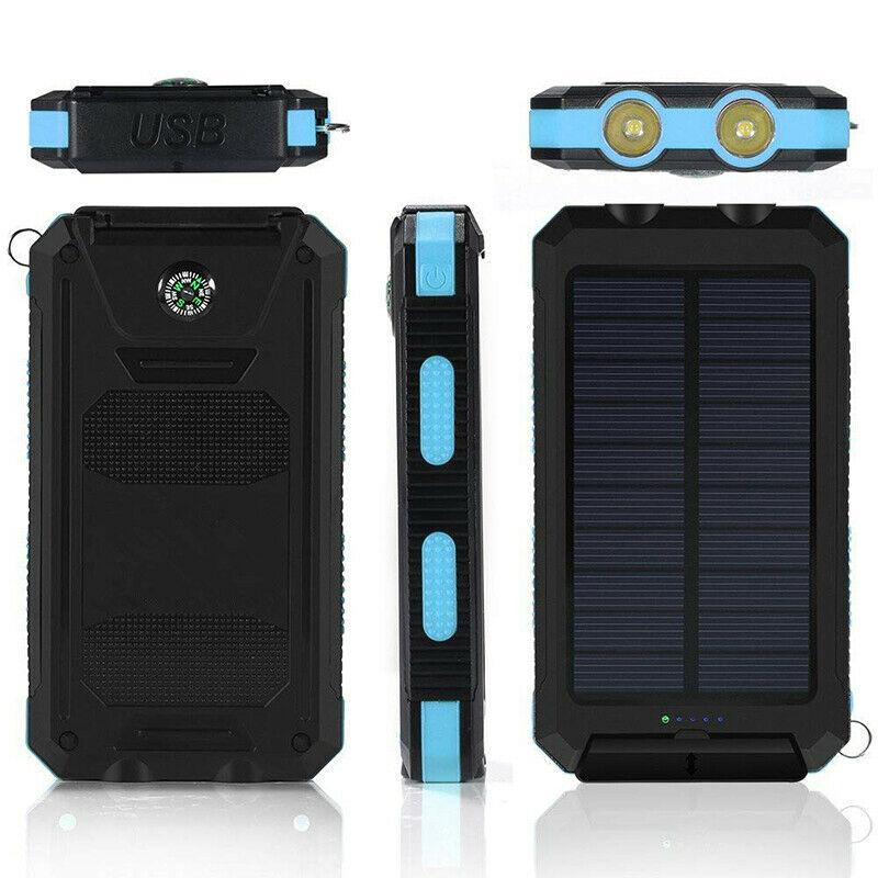 Banco de Energía Solar Impermeable de 500000mAh con Puertos USB Dobles y Linterna LED - Mejor Cargador Portátil para Uso en Exteriores