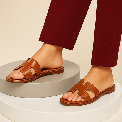 Sandalias Planas de Cuero con Corte Elegante