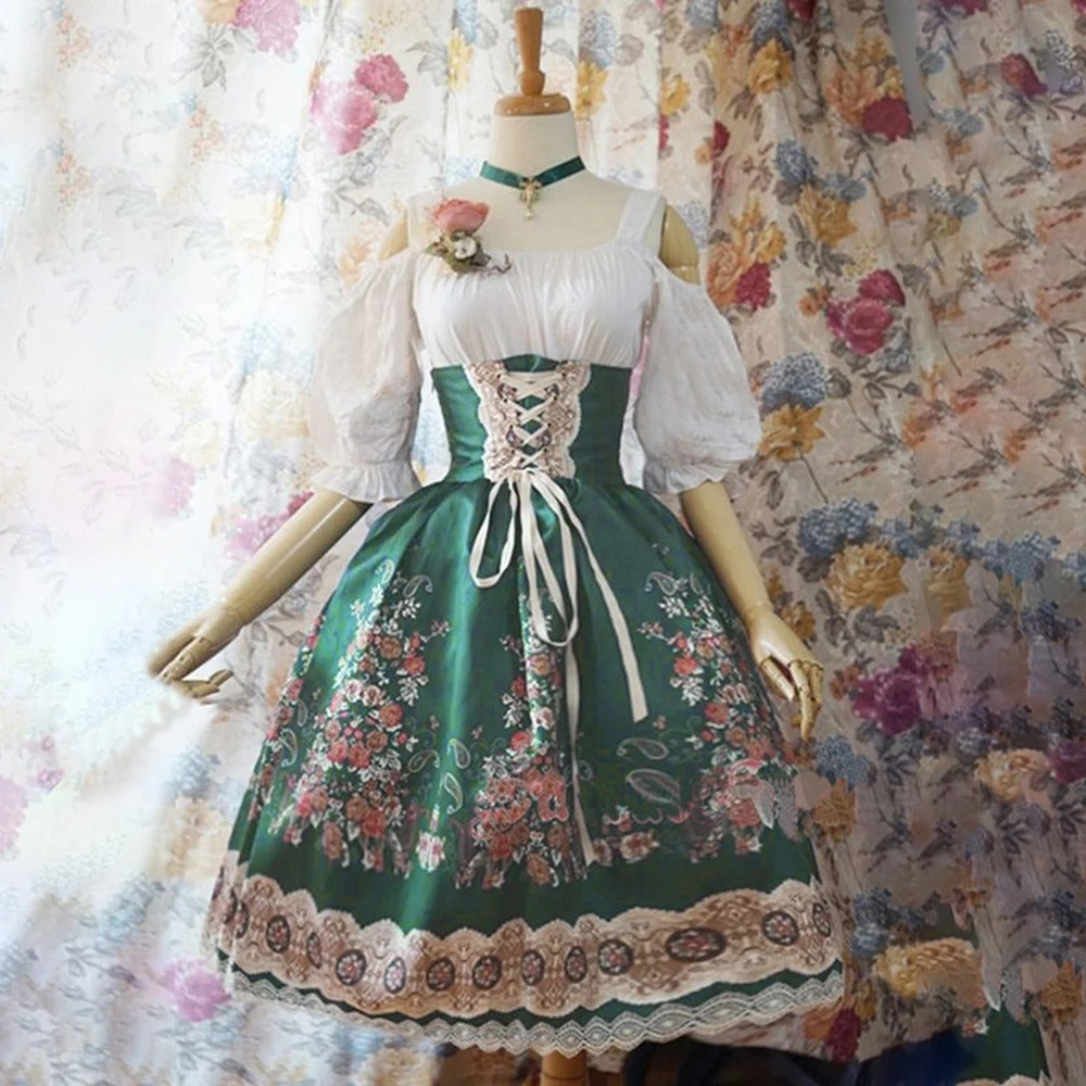 Vestido Dirndl para Damas - Material Cómodo - Estampado Floral - Moda Trachten de Oktoberfest