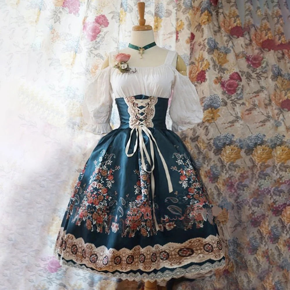 Vestido Dirndl para Damas - Material Cómodo - Estampado Floral - Moda Trachten de Oktoberfest